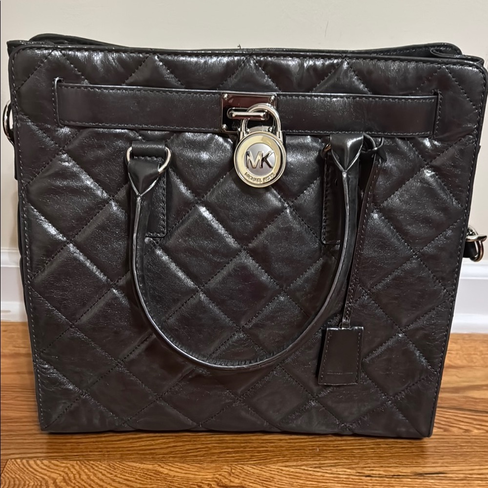 Michael Kors Gunmetal Metallic Quilted Leather Tote-NWT